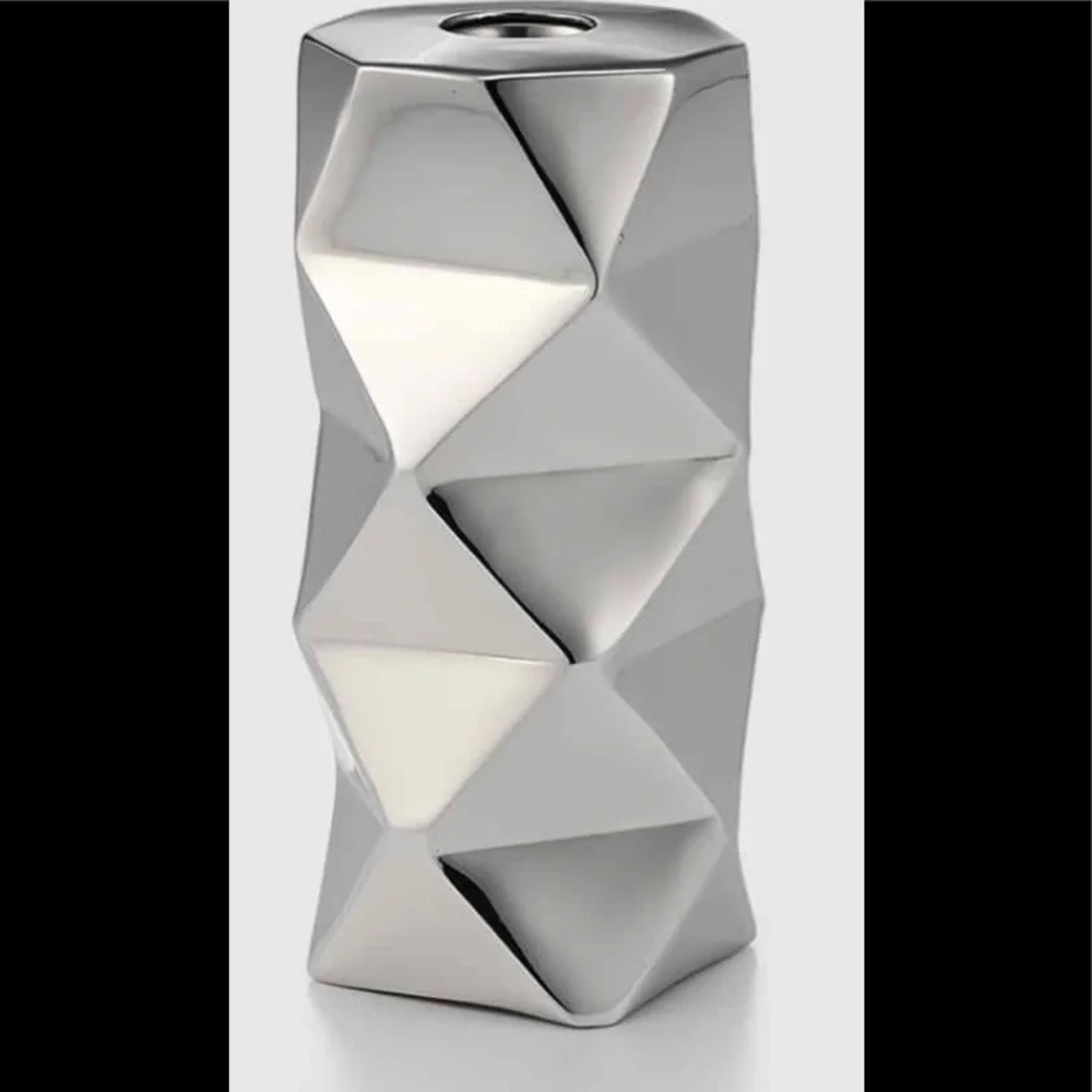 Mary Jurek Design Modern Geometric Candle Holder 6” tall Stainless Steel NEW